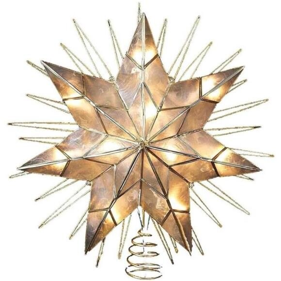 14" 7-Point Natural Capiz Star Lighted Treetop - Picture 2 of 4